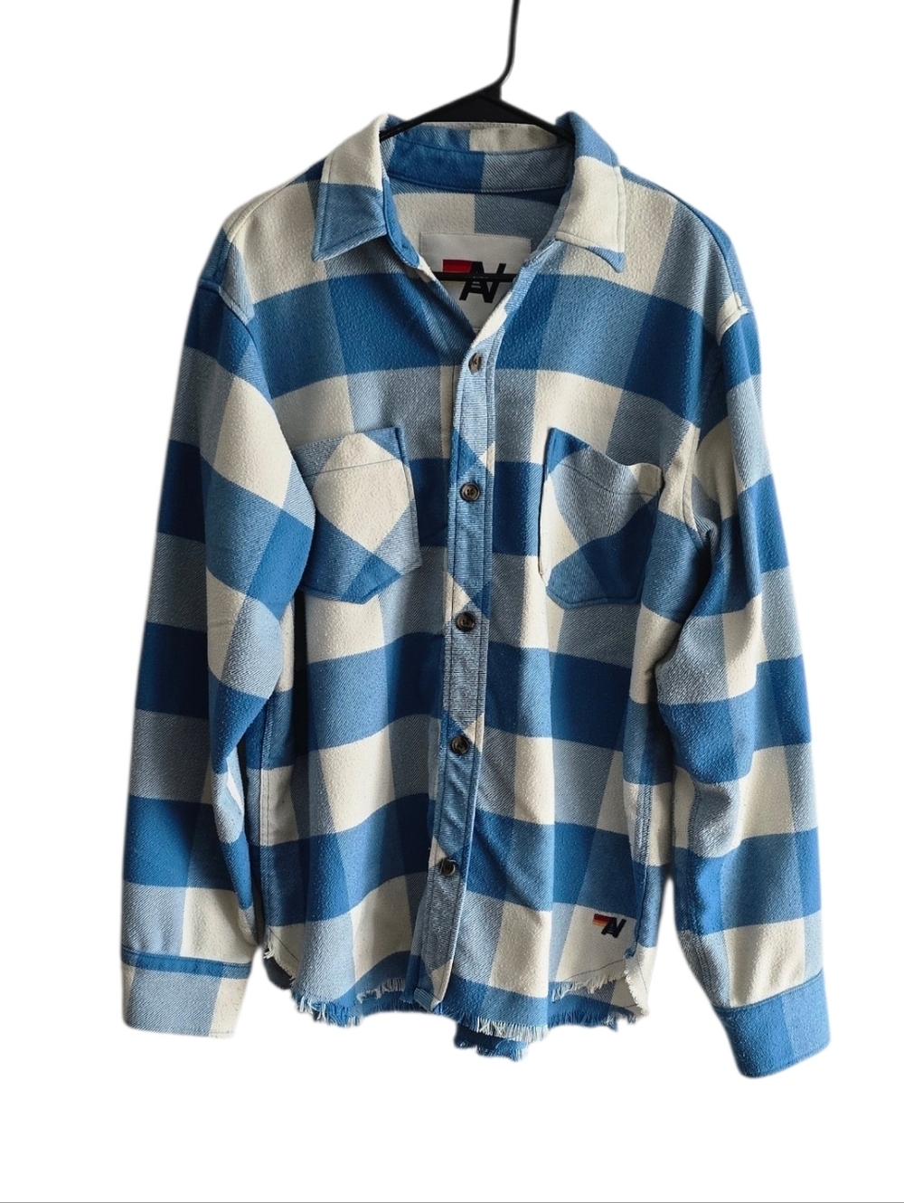 Aviator Nation Blue and White Buffalo Plaid Button-Up Shacket Unisex Size L